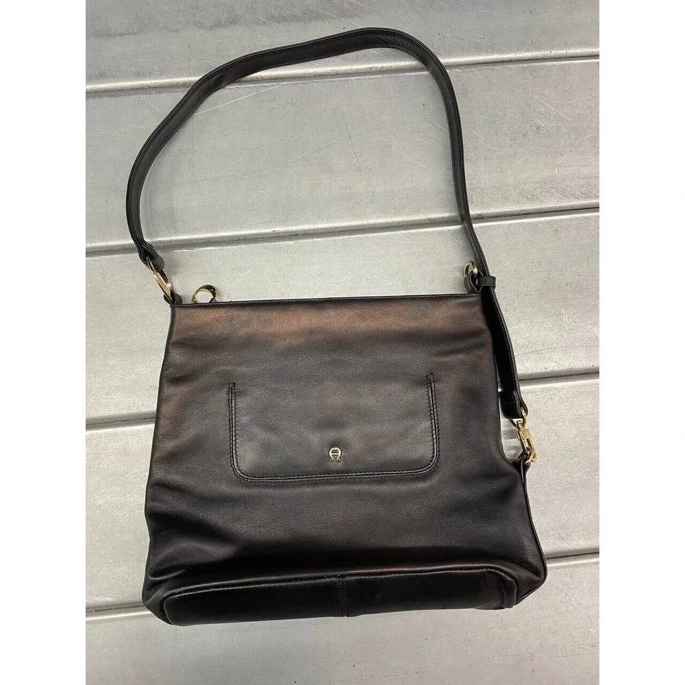 Etienne Aigner Black Leather‎ Shoulder Bag Womens Handbag Purse